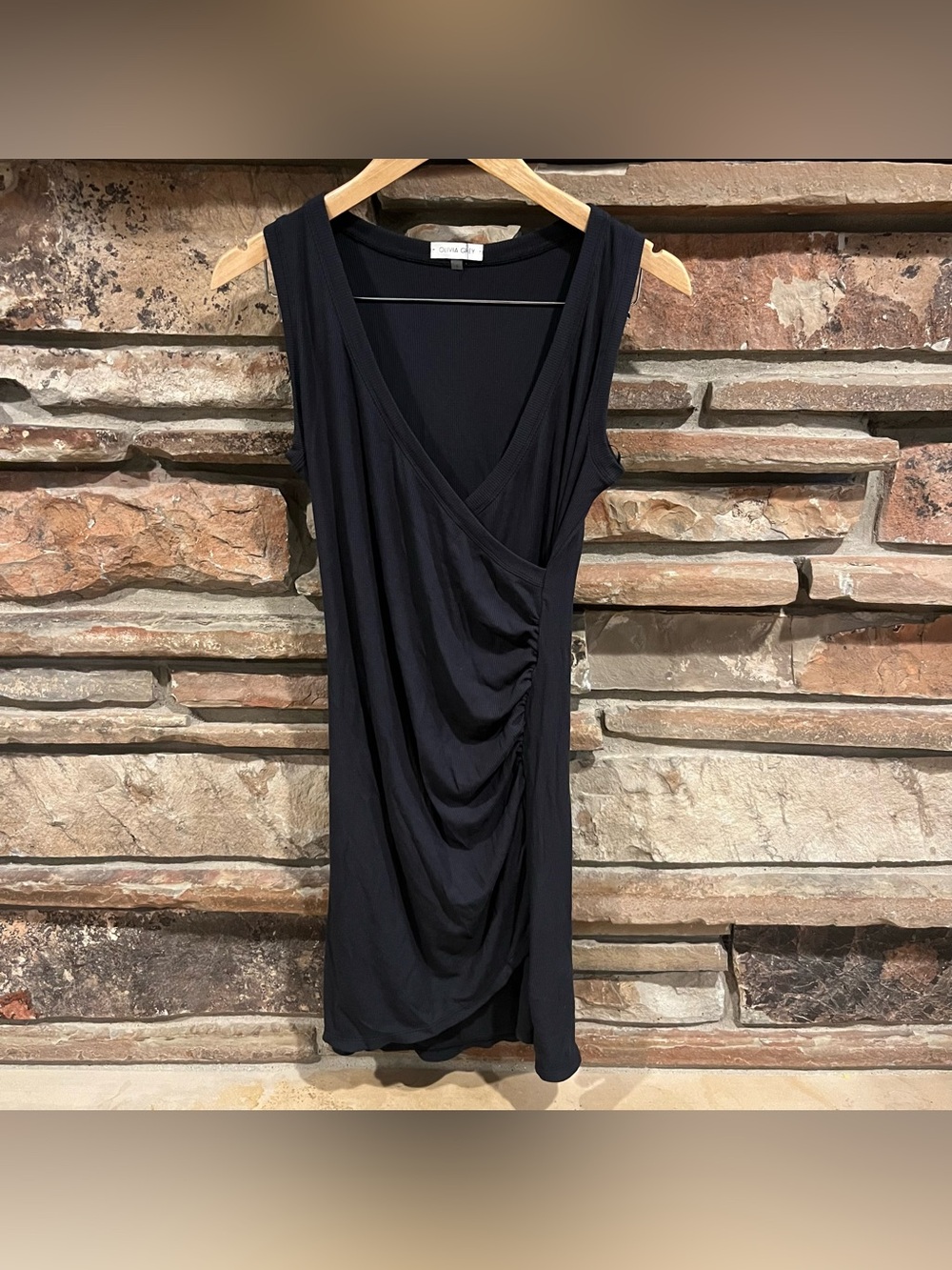 Olivia Grey Sleeveless Black Ribbed Jersey V-Neck Dress